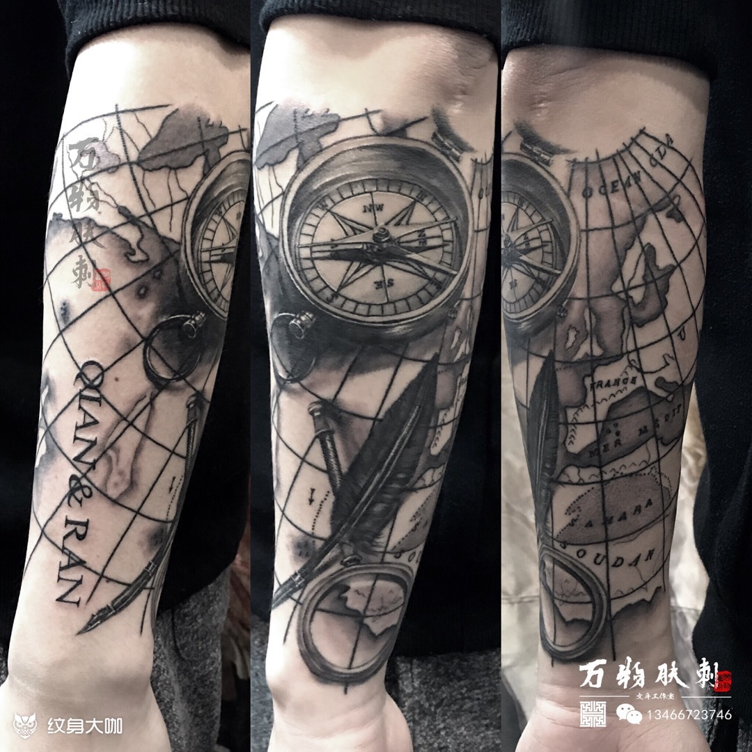指南针地图_纹身图案手稿图片_唐唐tt·two的纹身作品集