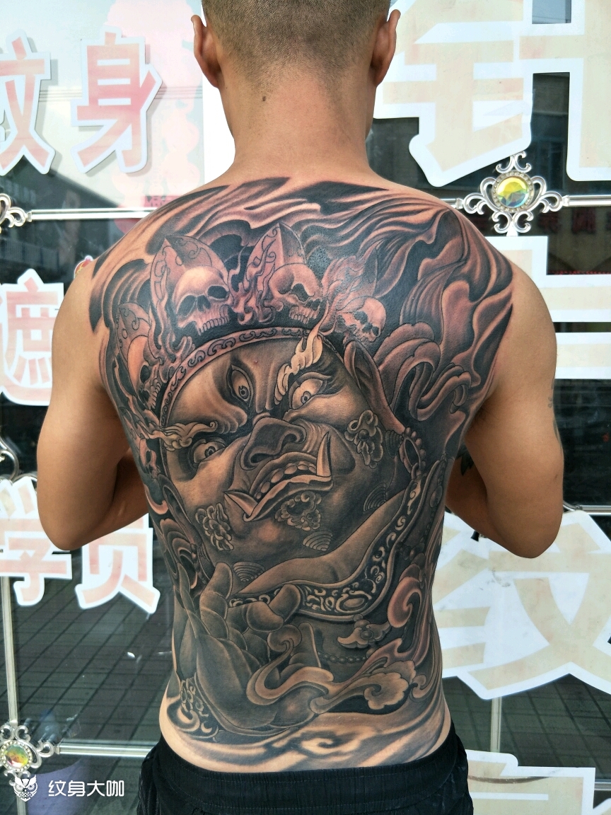 满背大黑天_纹身图案手稿图片_顾友如的纹身作品集