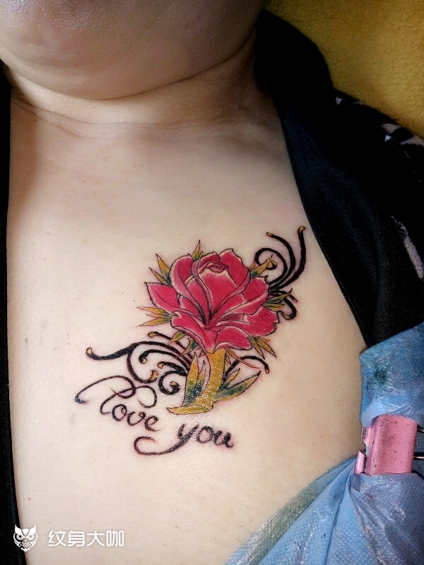 胸部玫瑰95一枚_纹身图案手稿图片_皓技艺的纹身作品集