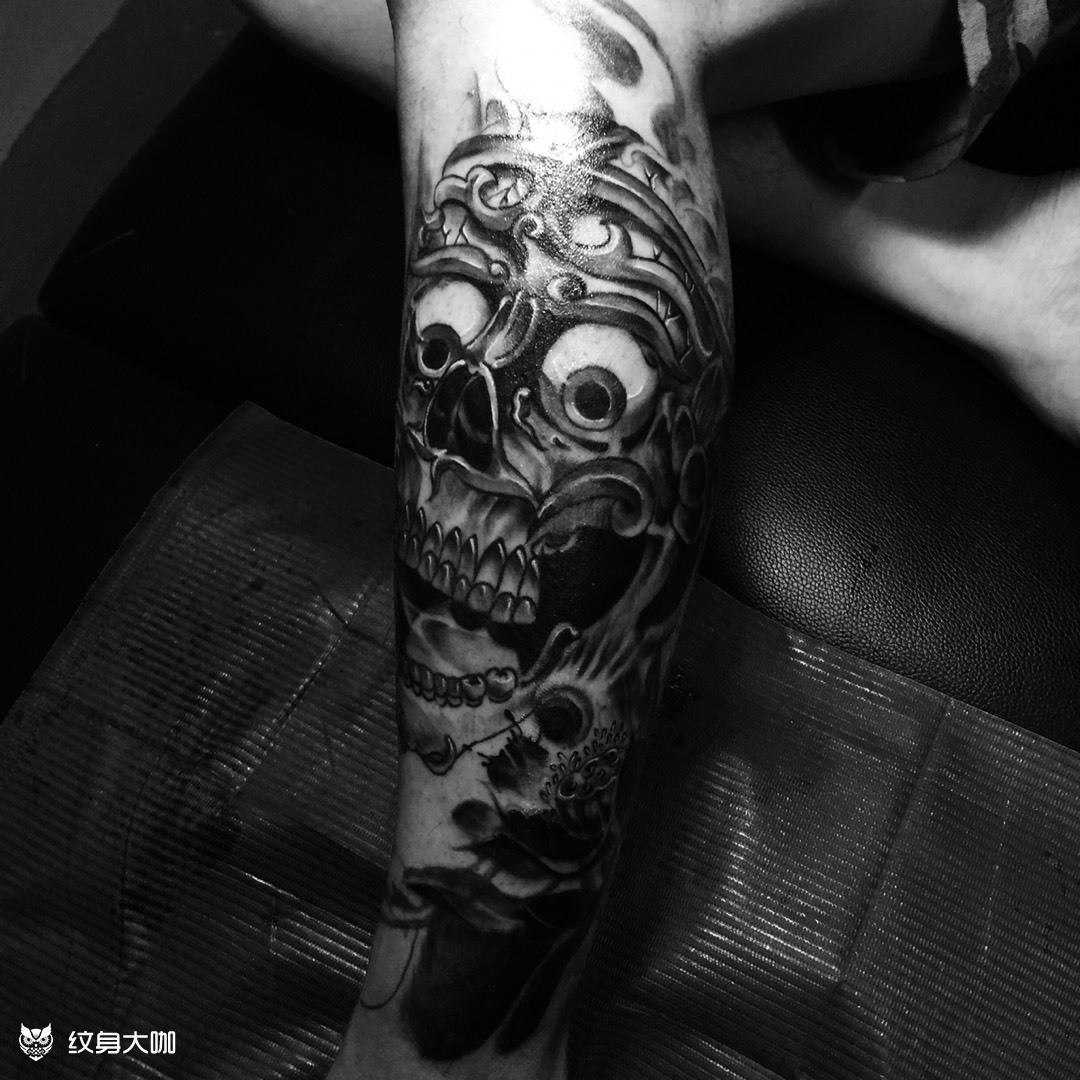 嘎巴拉包小腿_纹身图案手稿图片_慧释迦的纹身作品集