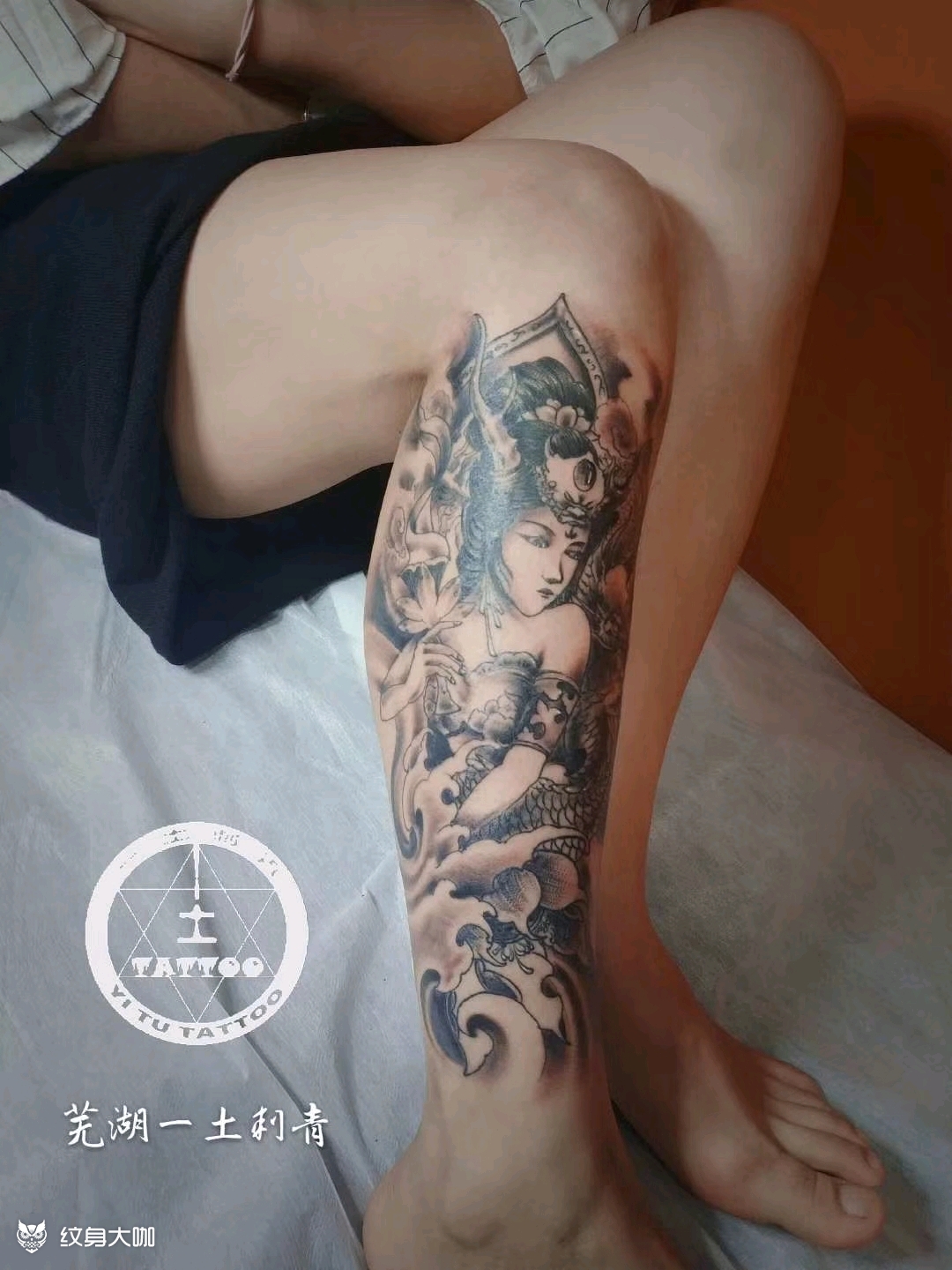 小腿龙女_纹身图案手稿图片_纪刚的纹身作品集
