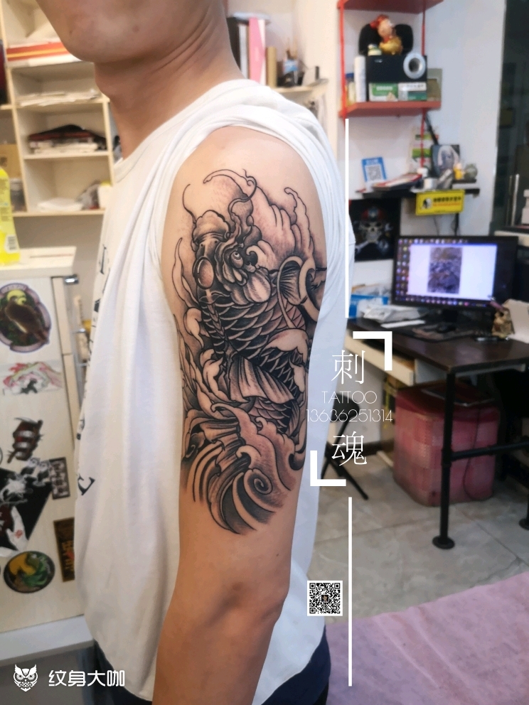 大臂锦鲤_纹身图案手稿图片_谭昌武的纹身作品集