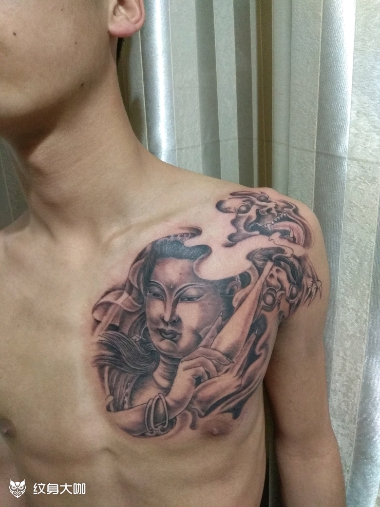 前胸菩萨_纹身图案手稿图片_仙人掌的纹身作品集