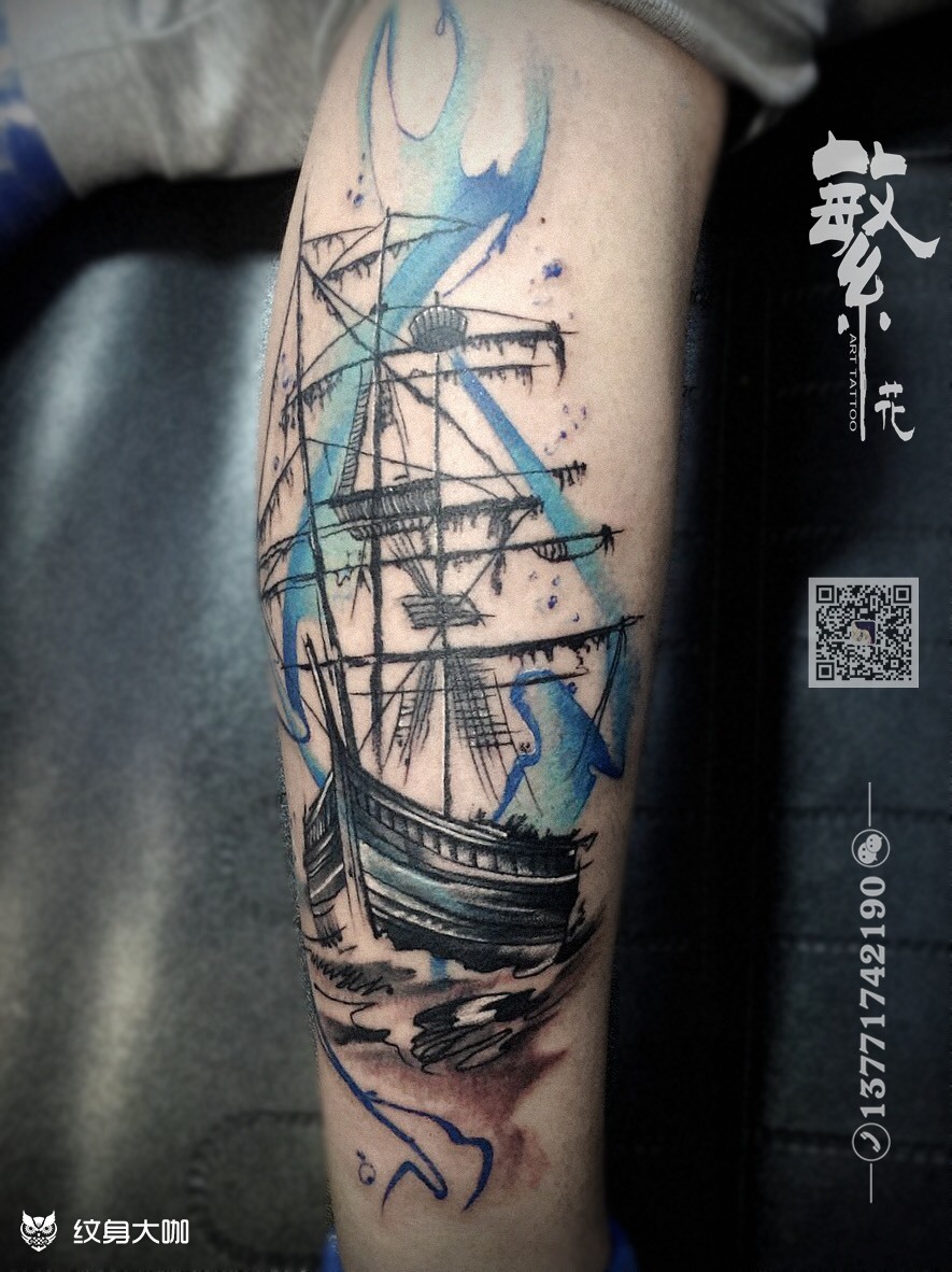 帆船7715一帆风顺_纹身图案手稿图片_繁花·tattoo ·飞虎的纹身