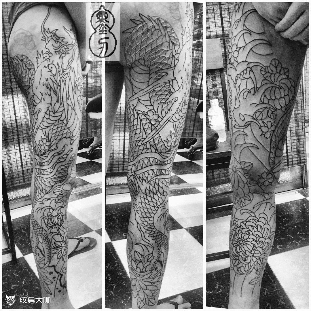 花腿线条完工_纹身图案手稿图片_戴先生的纹身作品集
