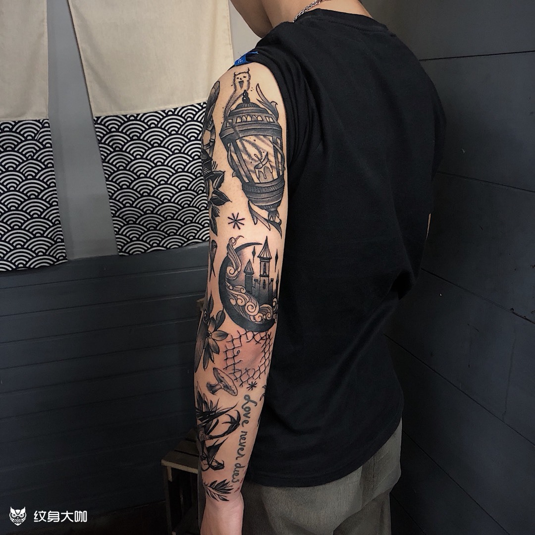 oldschool 拼接花臂_纹身图案手稿图片_陈佳诗的纹身作品集