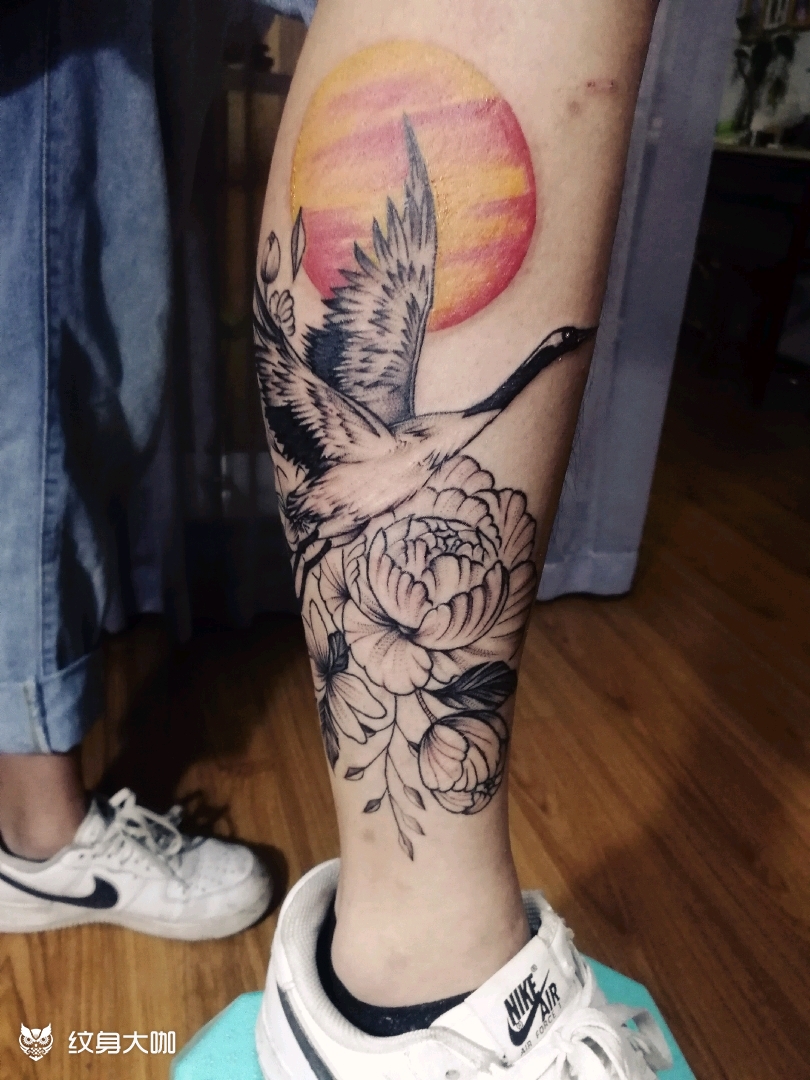 仙鹤朝阳_纹身图案手稿图片_阿华的纹身作品集