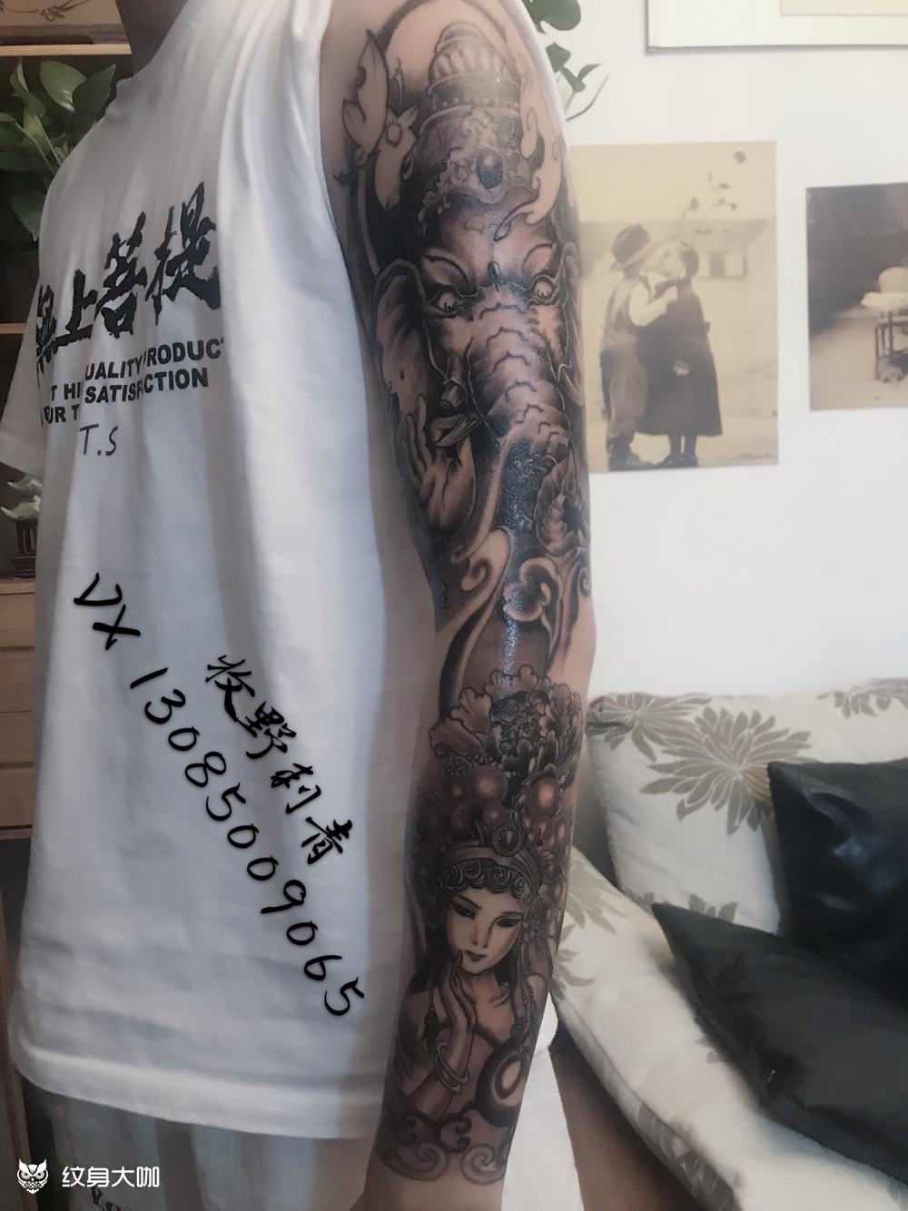 花臂象神花旦_纹身图案手稿图片_周牧野的纹身作品集