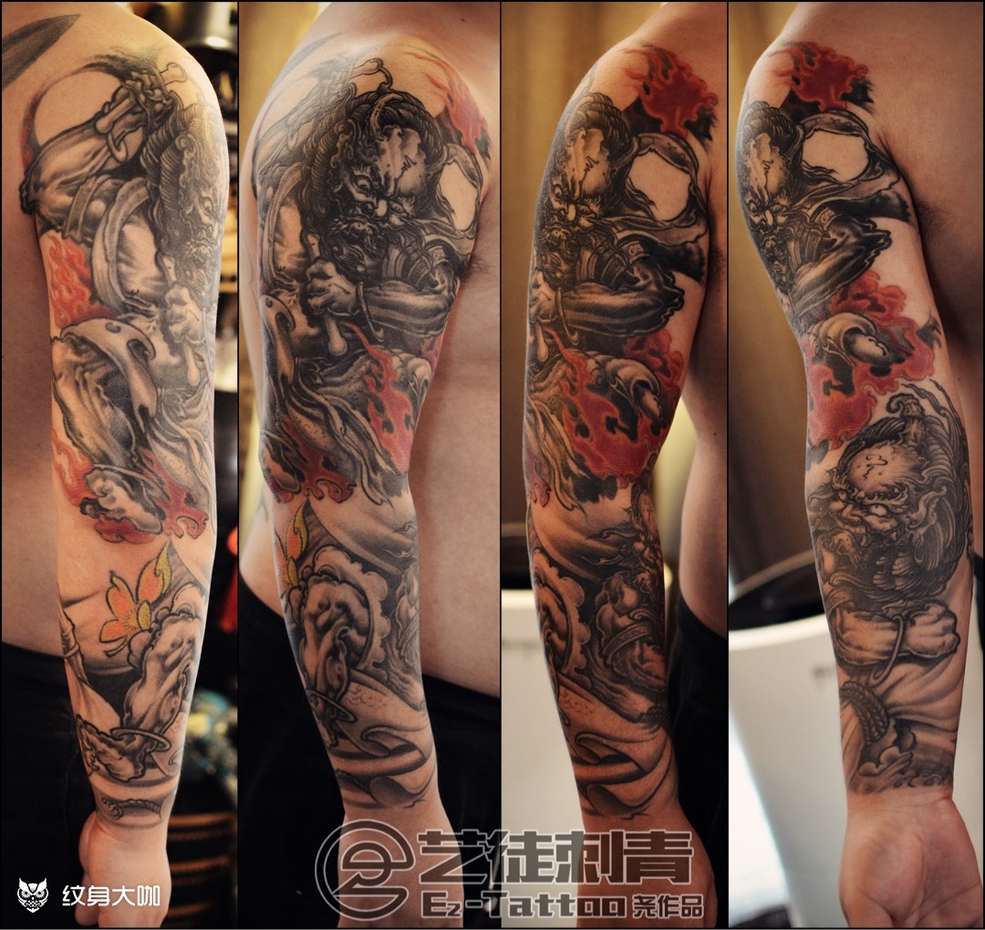 风神雷神花臂_纹身图案手稿图片_崔峣的纹身作品集