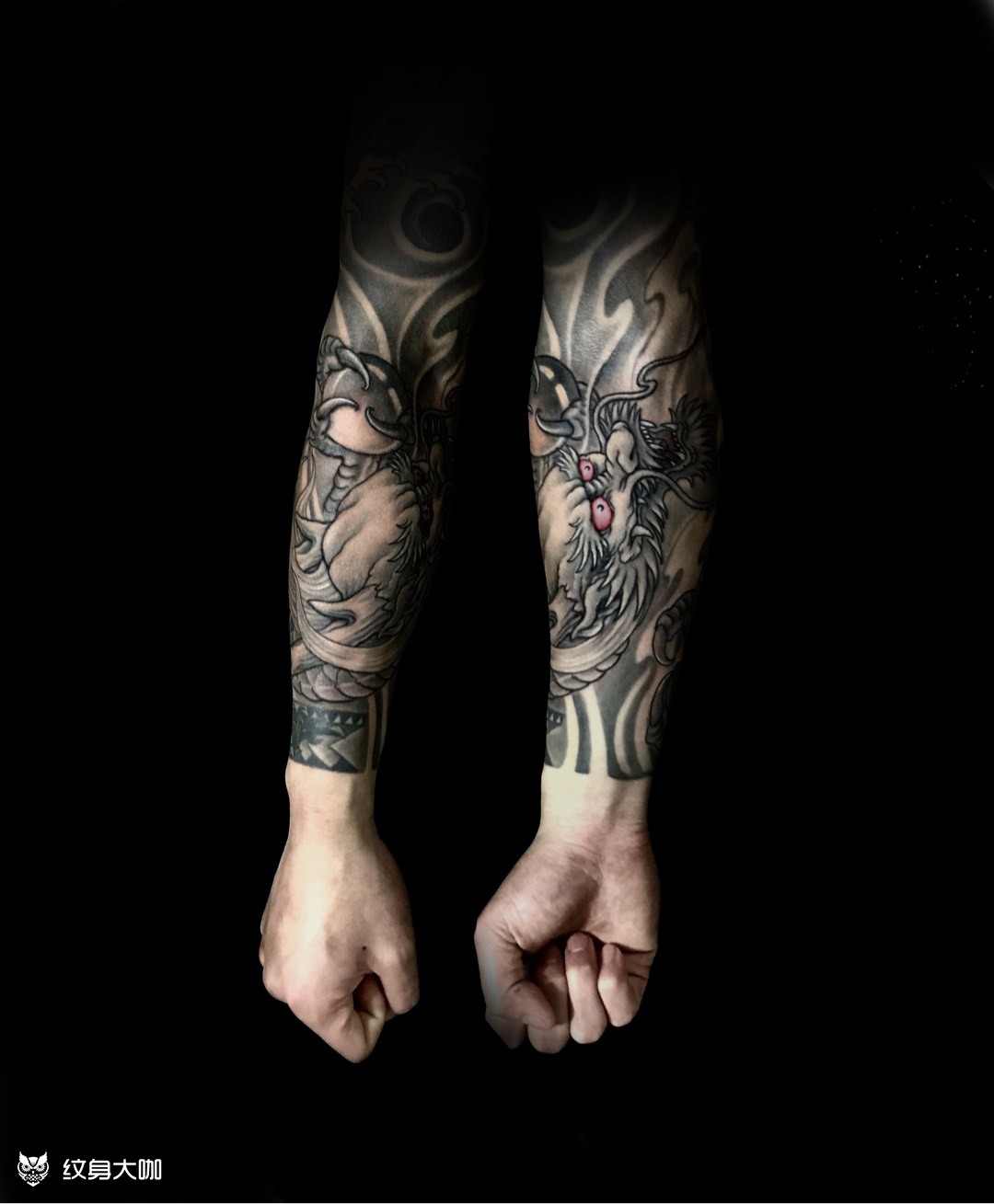 小手臂 龙 包手臂_纹身图案手稿图片_深深的纹身作品集