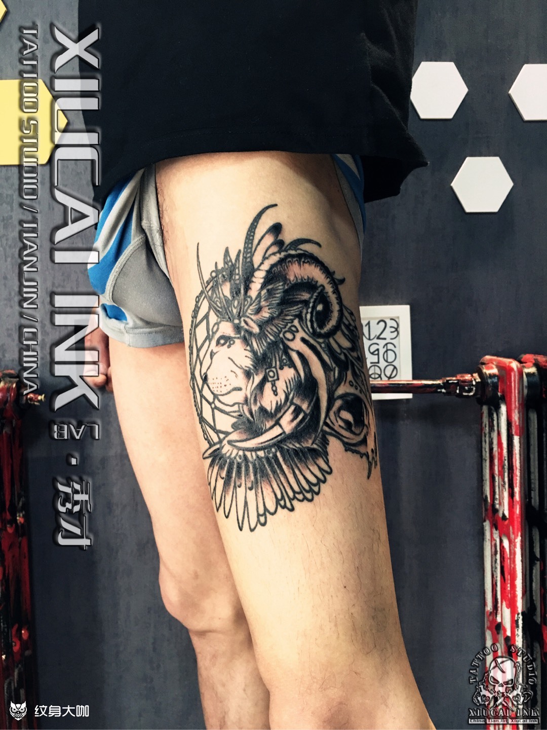 今工,大腿狮子,未完_纹身图案手稿图片_l3s的纹身作品集