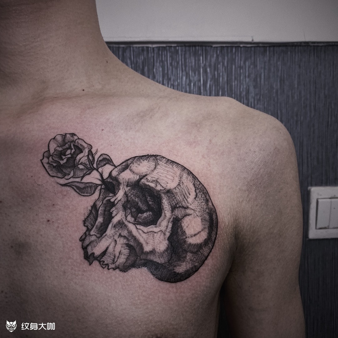 骷髅玫瑰_纹身图案手稿图片_hobo的纹身作品集