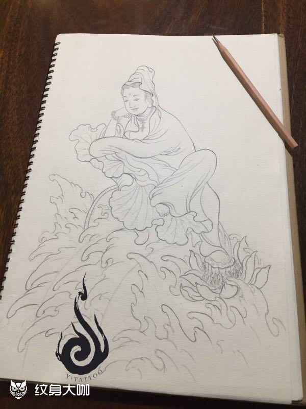 卧莲观音手稿 _纹身图案手稿图片_修的纹身作品集