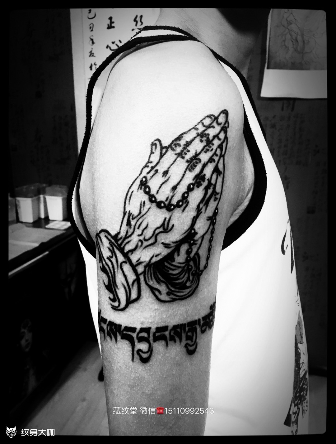 祈祷之手纹身线条图片