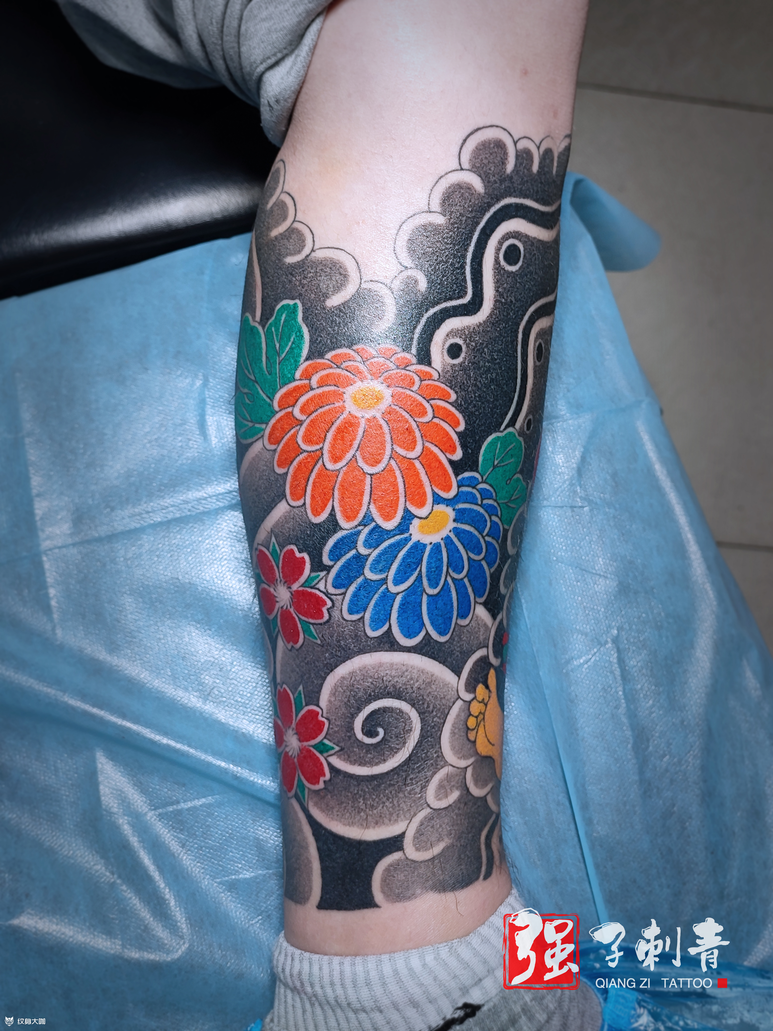 云龙九郎小腿打雾完成_纹身图案手稿图片_强子的纹身作品集