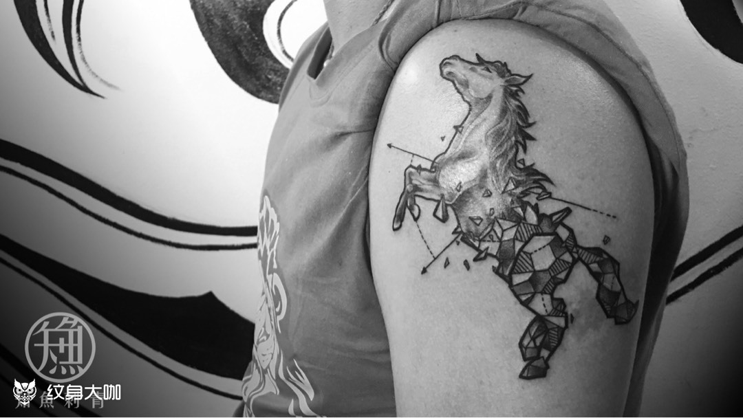 几何写实马_纹身图案手稿图片_大牙的纹身作品集