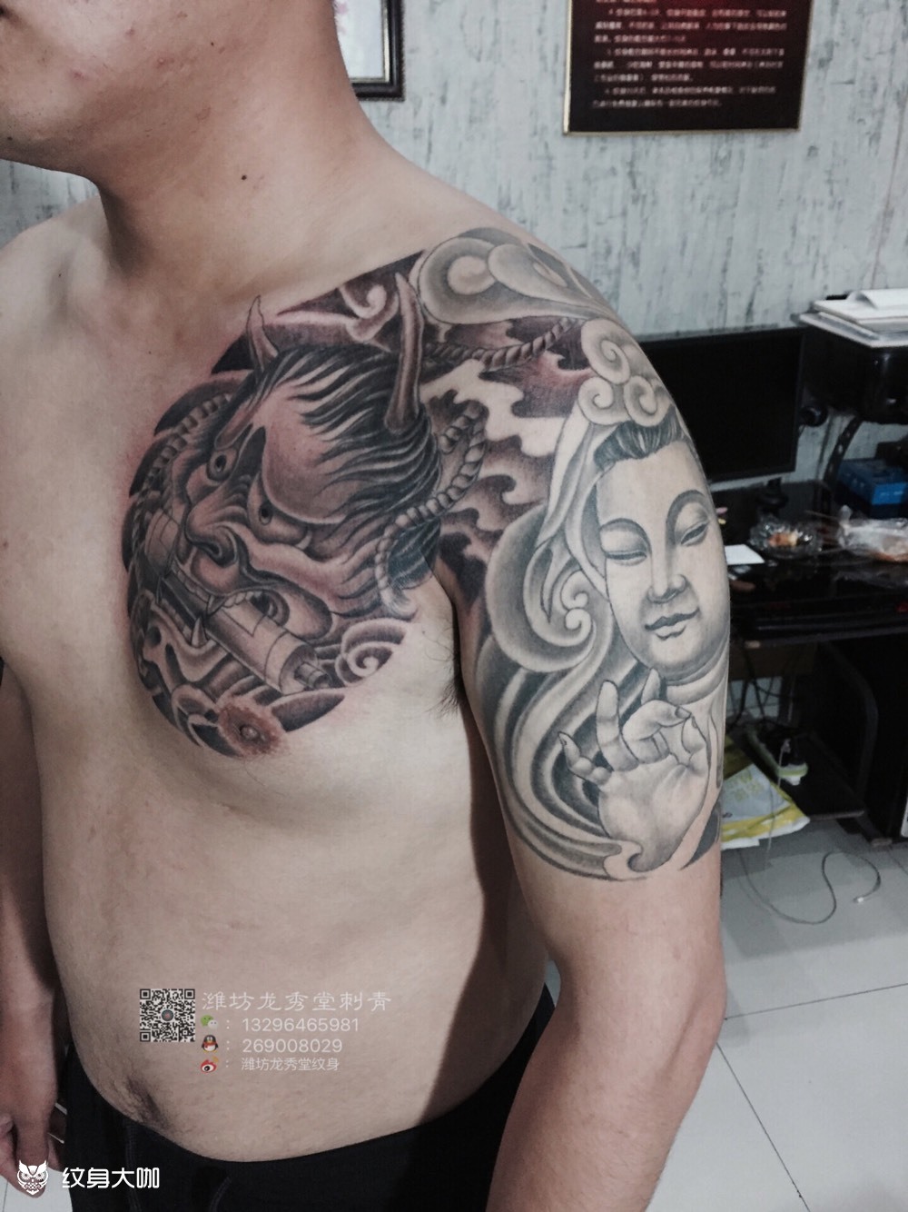 般若菩萨半甲_纹身图案手稿图片_阿宝的纹身作品集