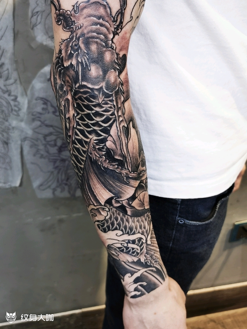 鳌鱼包小臂_纹身图案手稿图片_彭清华的纹身作品集