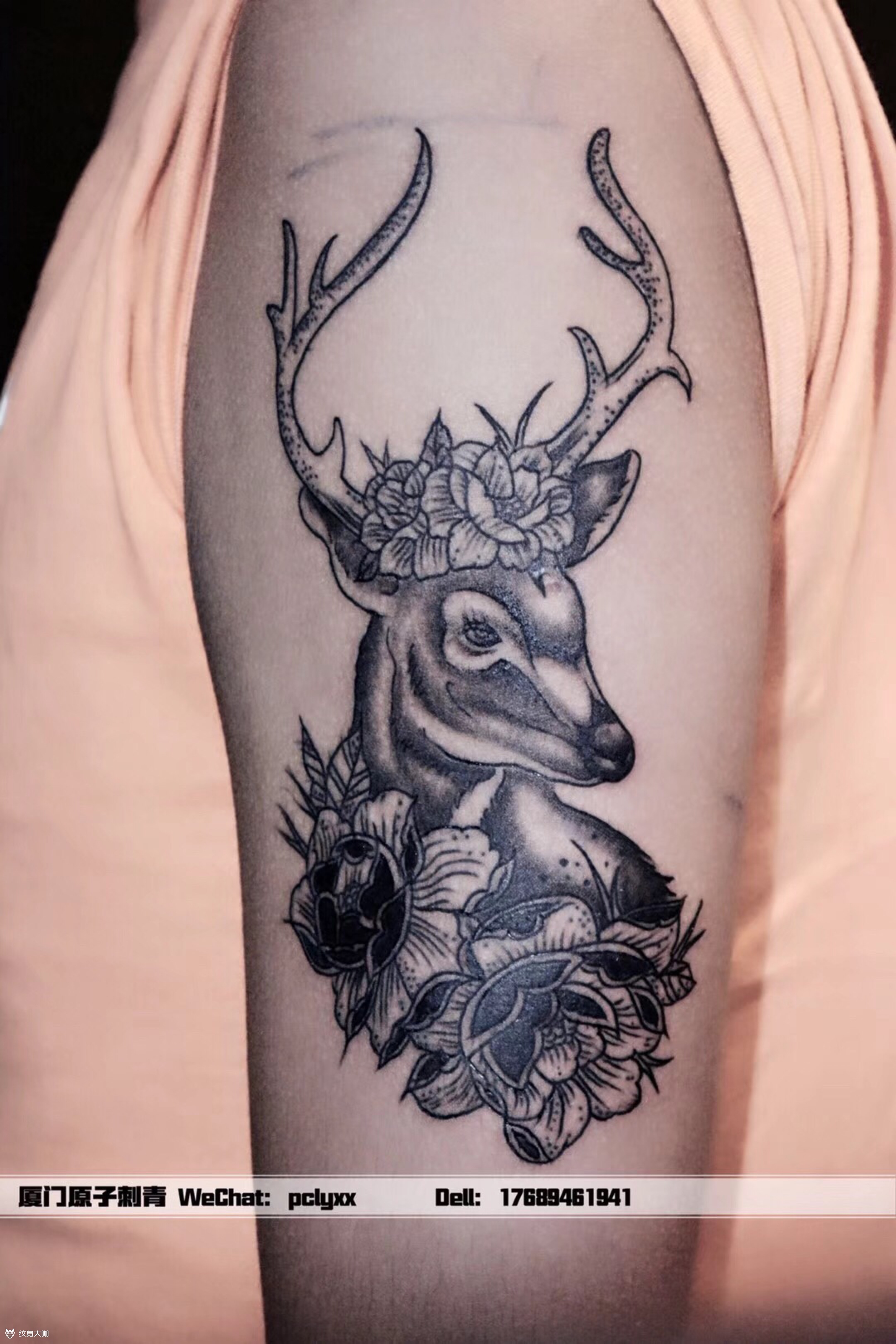 大臂的一只鹿_纹身图案手稿图片_原子的纹身作品集