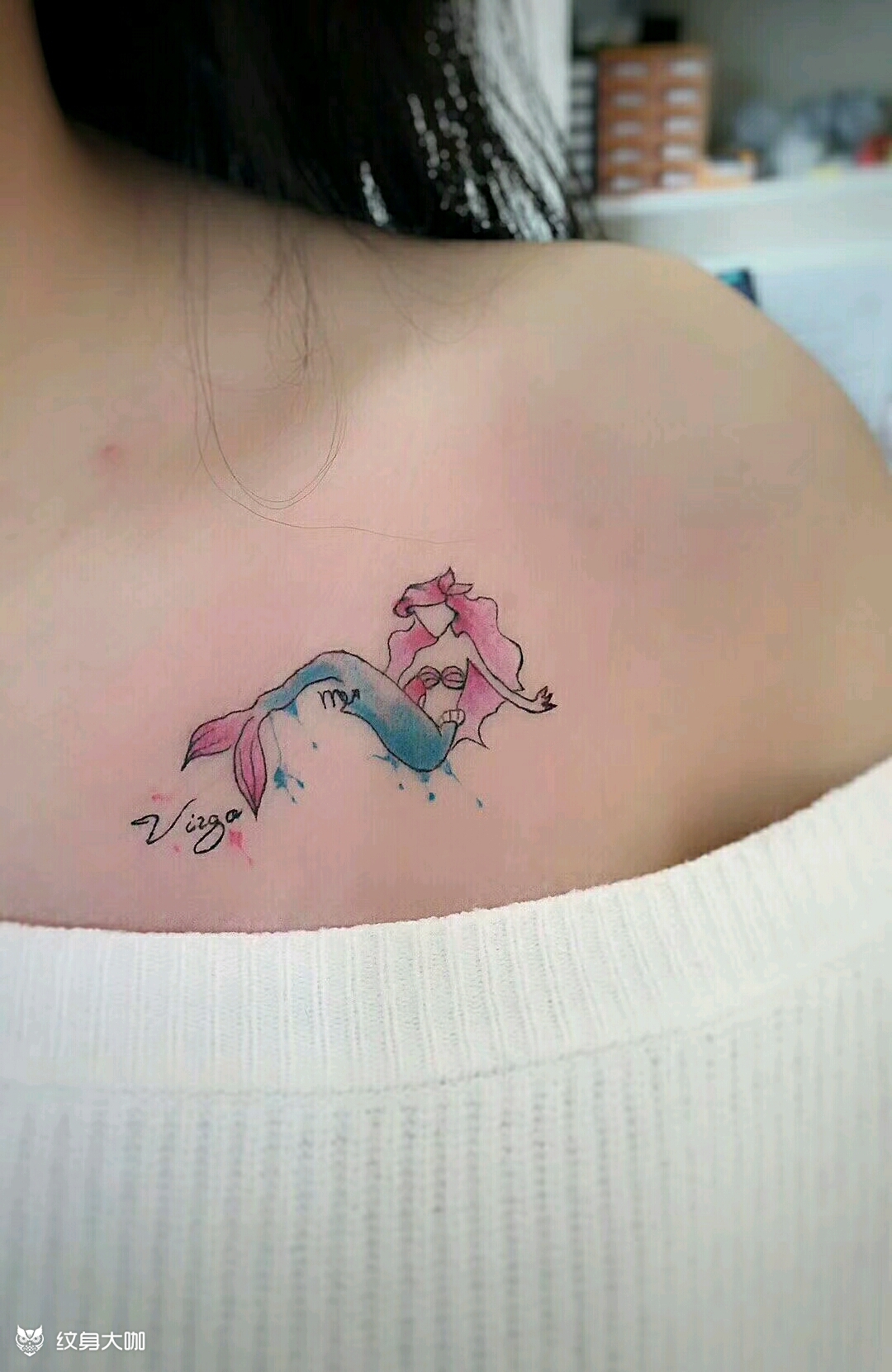 胸前美人鱼_纹身图案手稿图片_华华的纹身作品集