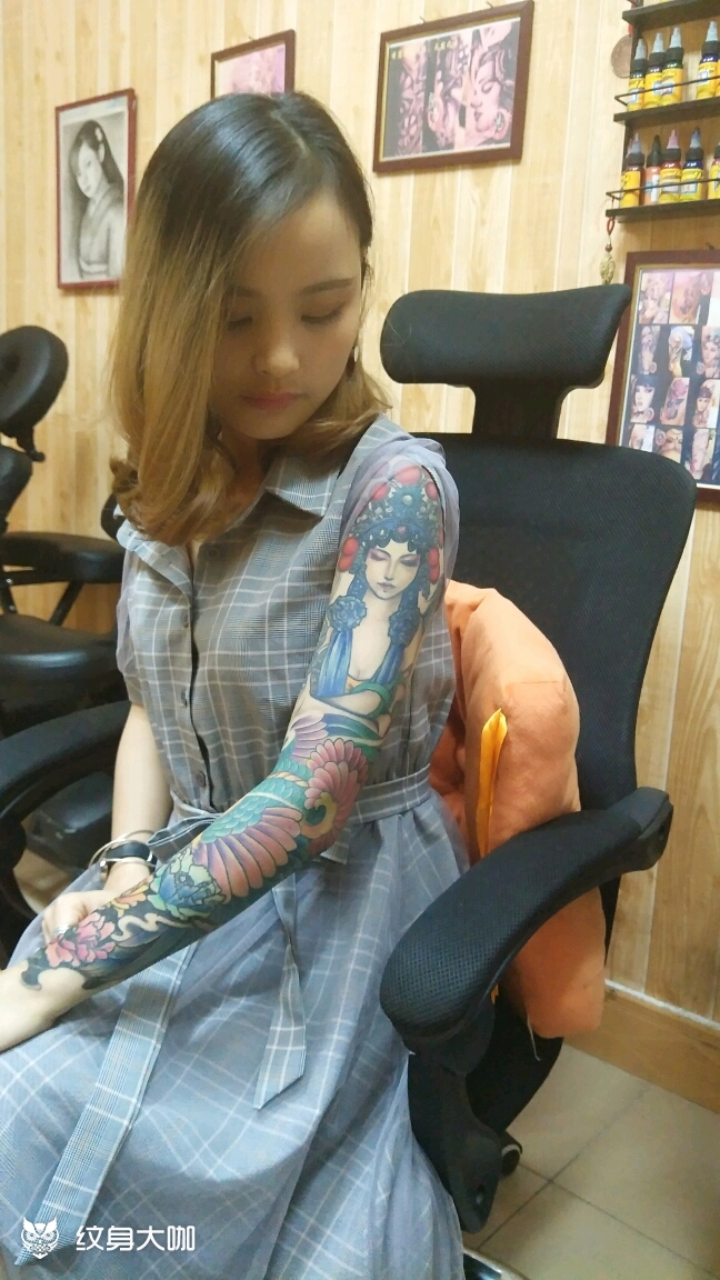 花臂女孩_纹身图案手稿图片_颜鸿的纹身作品集