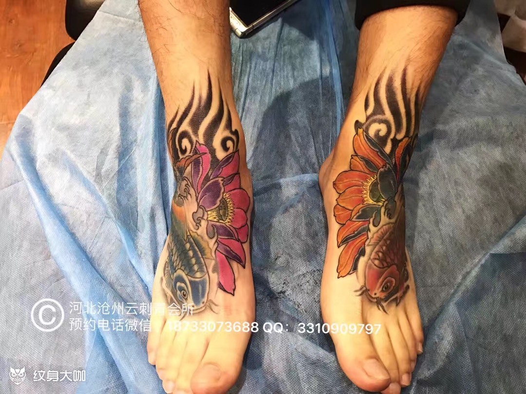 脚面 对鱼_纹身图案手稿图片_米相云的纹身作品集