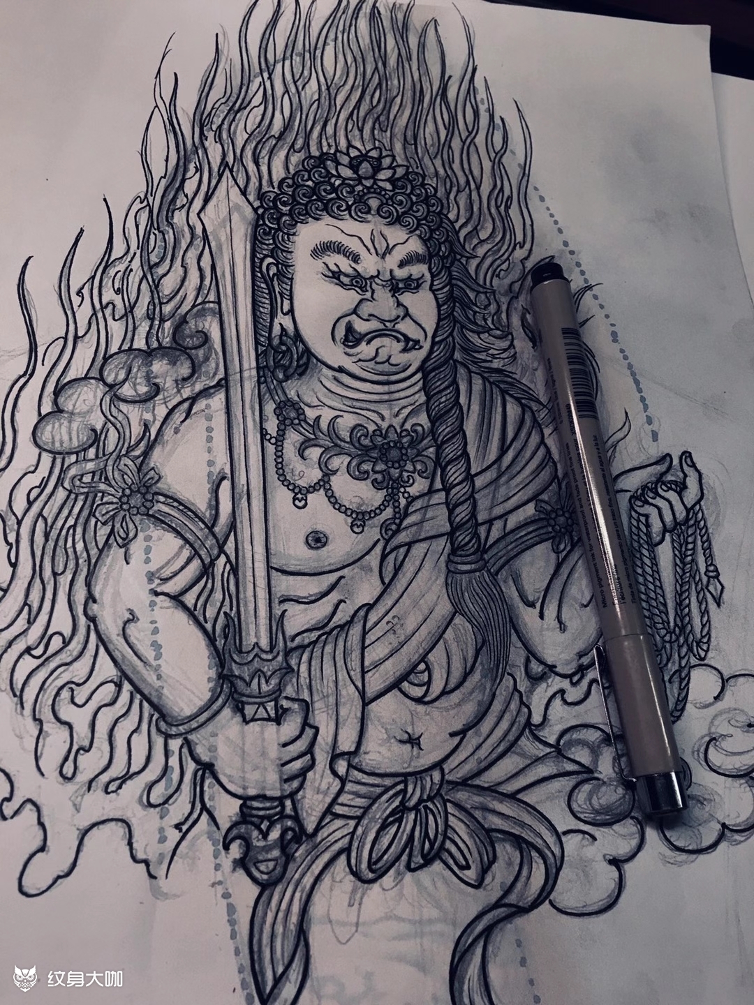 不动明王_纹身图案手稿图片_一凡的纹身作品集
