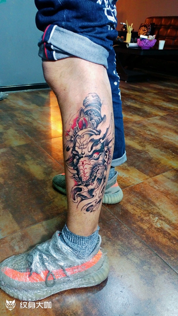 小腿象神_纹身图案手稿图片_木子的纹身作品集