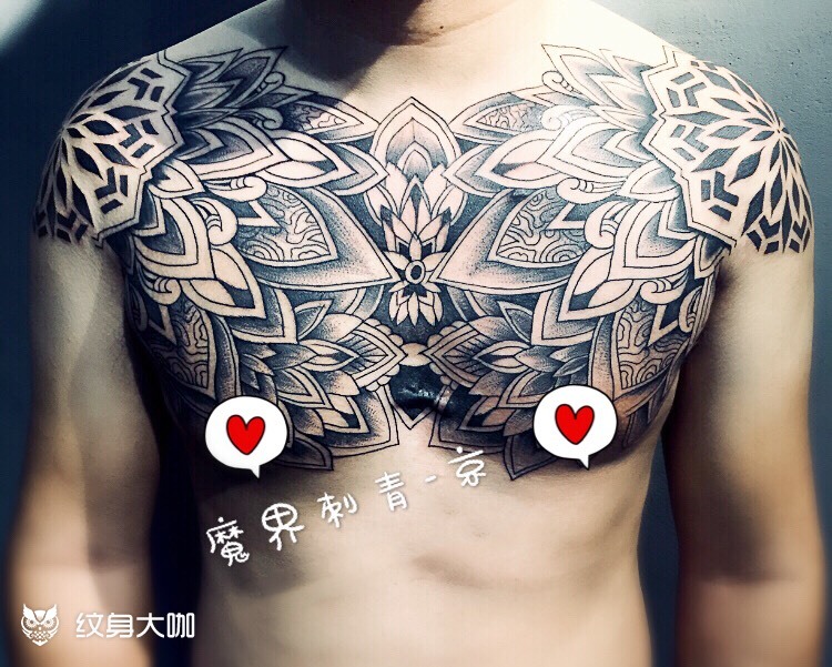 大花胸_纹身图案手稿图片_ 阿京的纹身作品集