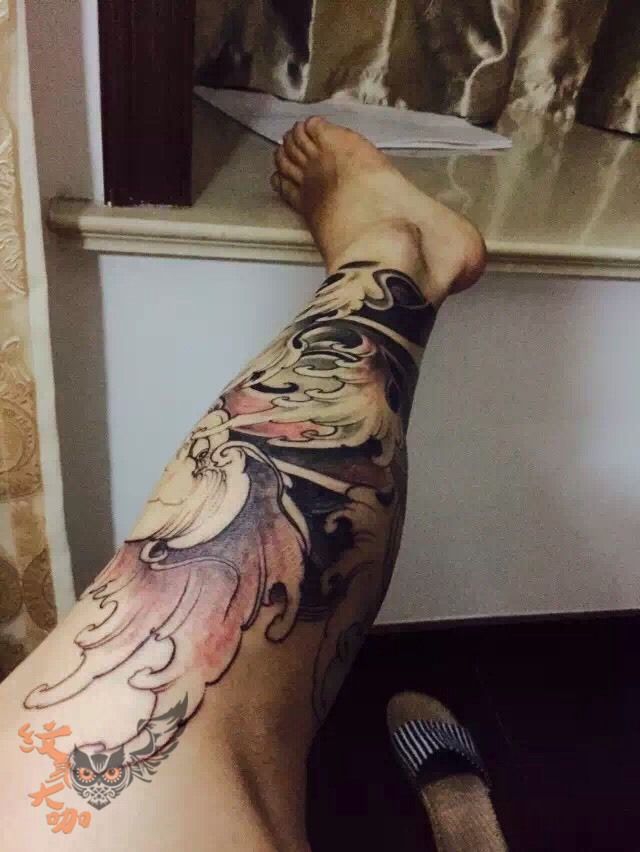 包小腿,鲤鱼浪_纹身图案手稿图片_波的纹身作品集